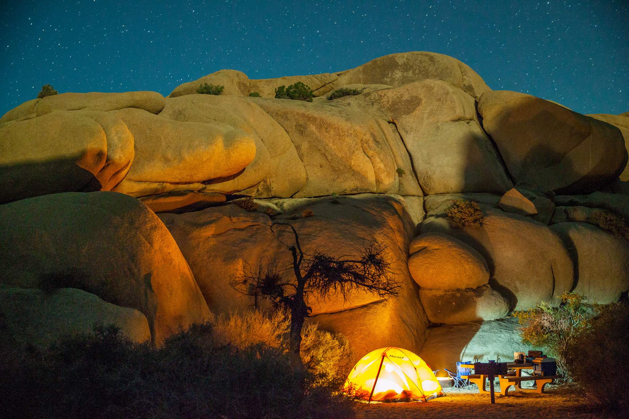 Jumbo Rocks is super ideal, great location very close to the Skull Rock and launching points for good day hikes. It's tucked between gigantic rocks giving you windproof and sunproof shelter during the day. 